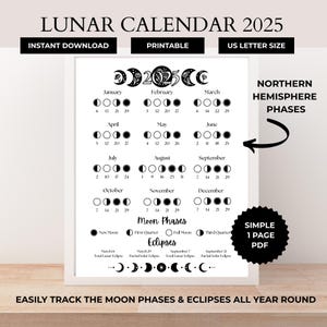 2025 Mondkalender: Mondphasen Astrologie Kunst (Digitaler Download, nördliche Hemisphäre)