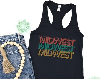 Midwest Tank Top, Retro Hippie Aesthetic Tanks, Women's Racerback Tank Tops, Gift For Farm Wife, Gift For Her