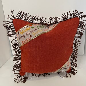Fall Themed Throw Pillow with Brown Tassel Trim | Fall Accent Pillow | 12x12 Pillow