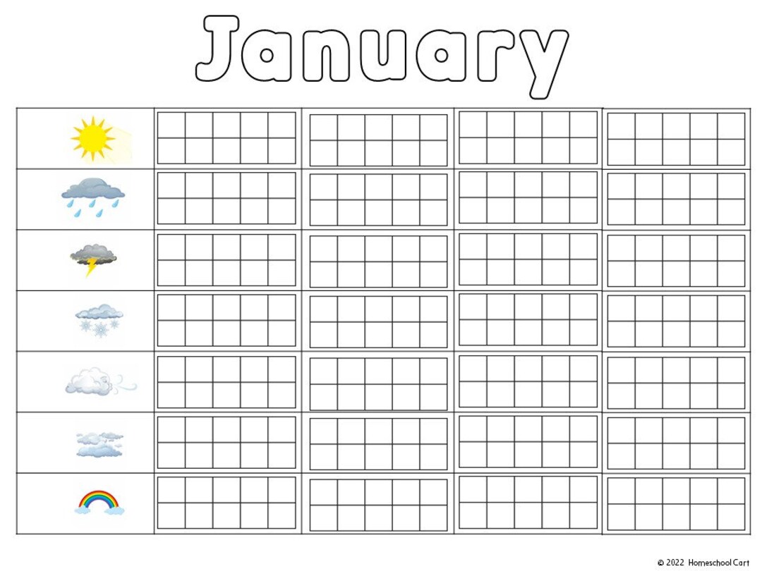 Daily Weather Ten Frame Calendar Tracker for ALL 12 Months Etsy