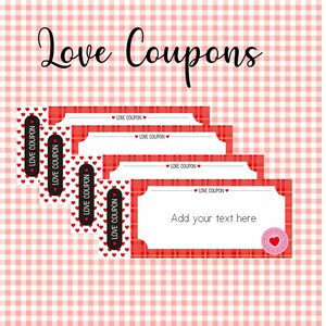 パーソナライズされたメッセージと特典のための印刷可能で編集可能なラブクーポン (Coupons D'Amour、Cupones De Amor)