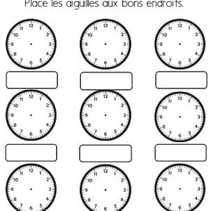 Quelle heure est-il? ( Telling the time in FRENCH) blank worksheet