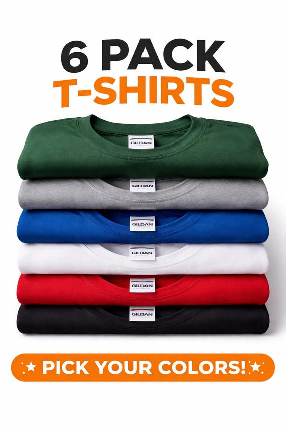 Gildan 5000 Plain T-Shirt 6 Pack – Pick Any 6 Colors, Blank Unisex Tees