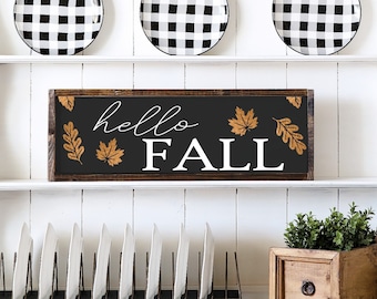Hello Fall - fall decor - autumn wall art - fall signs - leaves - fall quotes - living room fall decor - wood sign - home decor - wall art -