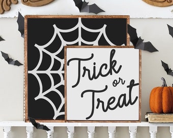 Halloween Wood Signs - spider web - trick or treat - signs for layering - layered wood signs - halloween decor - halloween wall art -