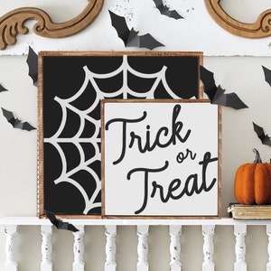 Halloween Wood Signs - spider web - trick or treat - signs for layering - layered wood signs - halloween decor - halloween wall art -
