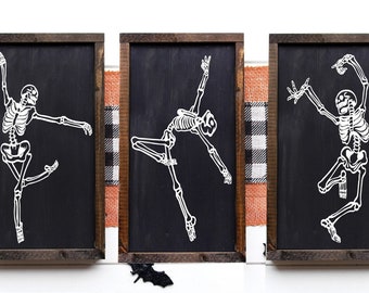Dancing skeletons - wood sign - halloween decor - halloween signs - spooky - skeletons - living room decor - fall -