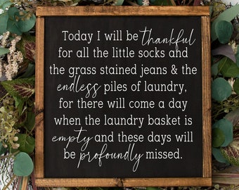 Laundry room quote - thankful for laundry - wood framed sign - laundry room decor - farmhouse laundry - laundry room wall art