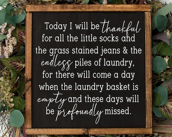 Laundry room quote - thankful for laundry - wood framed sign - laundry room decor - farmhouse laundry - laundry room wall art