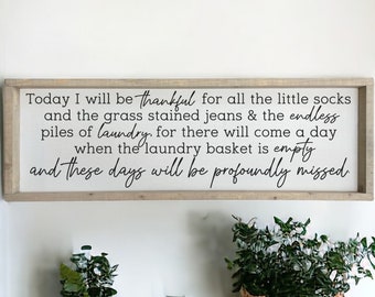 Laundry room quote - thankful for laundry - wood framed sign - laundry room decor - farmhouse laundry - laundry room wall art