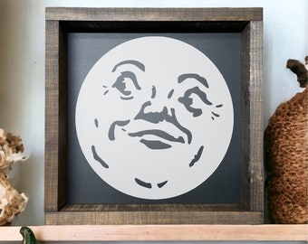 Man in the moon - moon face - Halloween Coffee bar - tiered tray - wood sign - ghost - halloween art - funny halloween signs - vintage