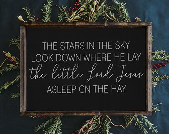 Away in a manger - christmas song wood sign - christmas decor - wall art - christmas tree - farmhouse christmas - christian christmas -