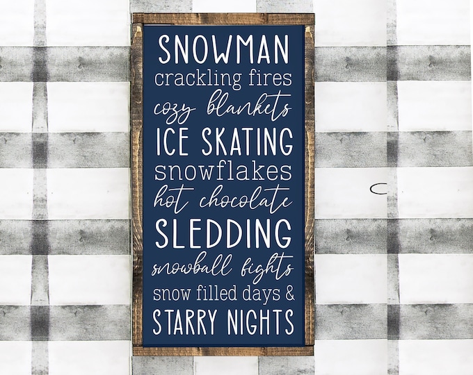 Winter Quotes Favorites Snowman Snowflake Sledding Sign Wood Sign Home