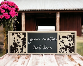 Custom Cow hide wood sign - western home decor - boho wall art - farmhouse decor - living room - above bed - faux cow print - steer print