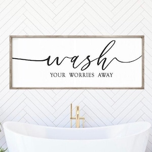 wash your worries away - wood sign - girls bathroom decor - inspirational wall art - bathroom wall art- quotes