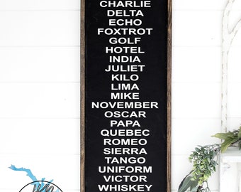 Phonetic Alphabet - wood framed sign - military - man cave - boys room - army - navy -marines - air force - usmc - airplanes - kids room