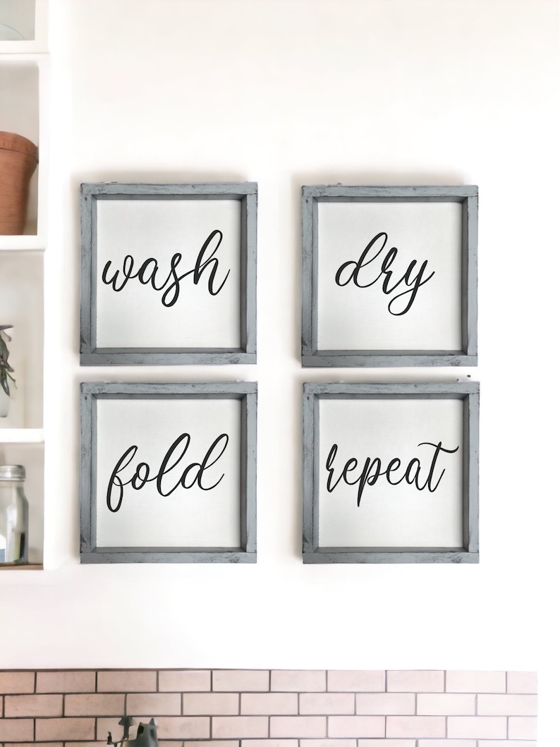 Wash Dry Fold Repeat - Wood Framed Sign - Laundry Room Wall Art ...