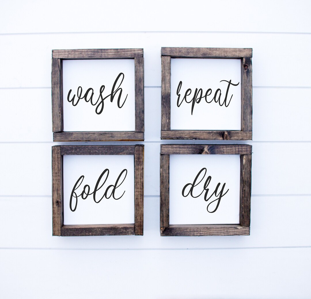 Wash Dry Fold Repeat - Wood Framed Sign - Laundry Room Wall Art ...