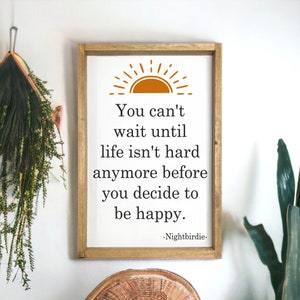 Je kunt niet wachten - Be happy-borden - Bohodecor - westerse houten borden - zuidwestelijke muurkunst - positieve plankborden - landelijke inrichting - rodeokamer