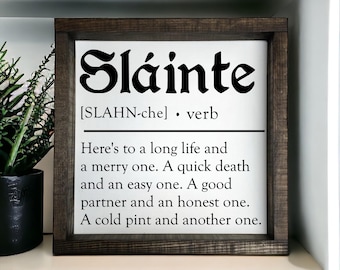 Slainte quote - dictionary - Cheers - Irish Blessings - St Patricks Day decor - wood sign - irish blessing quote - living room - entry way