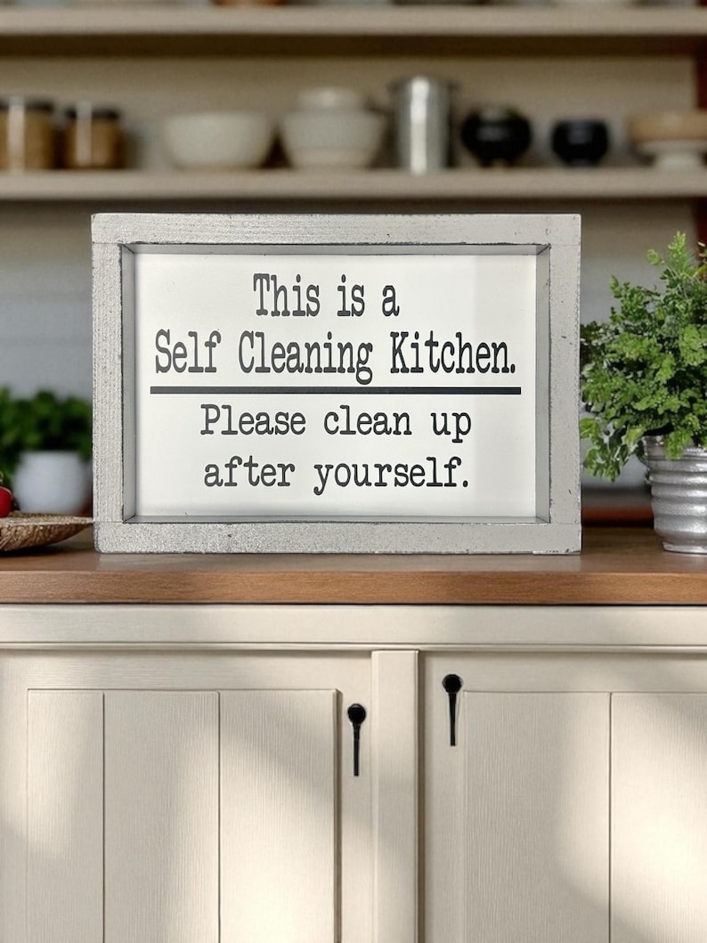 This is a self cleaning kitchen Please clean up after yourself - wood sign - home decor - kitchen wall art - funny kitchen signs - image 2