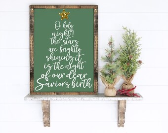 O Holy night tree- wood framed sign - Christmas decor - christmas mantle - christmas songs - christmas music - holiday wall art