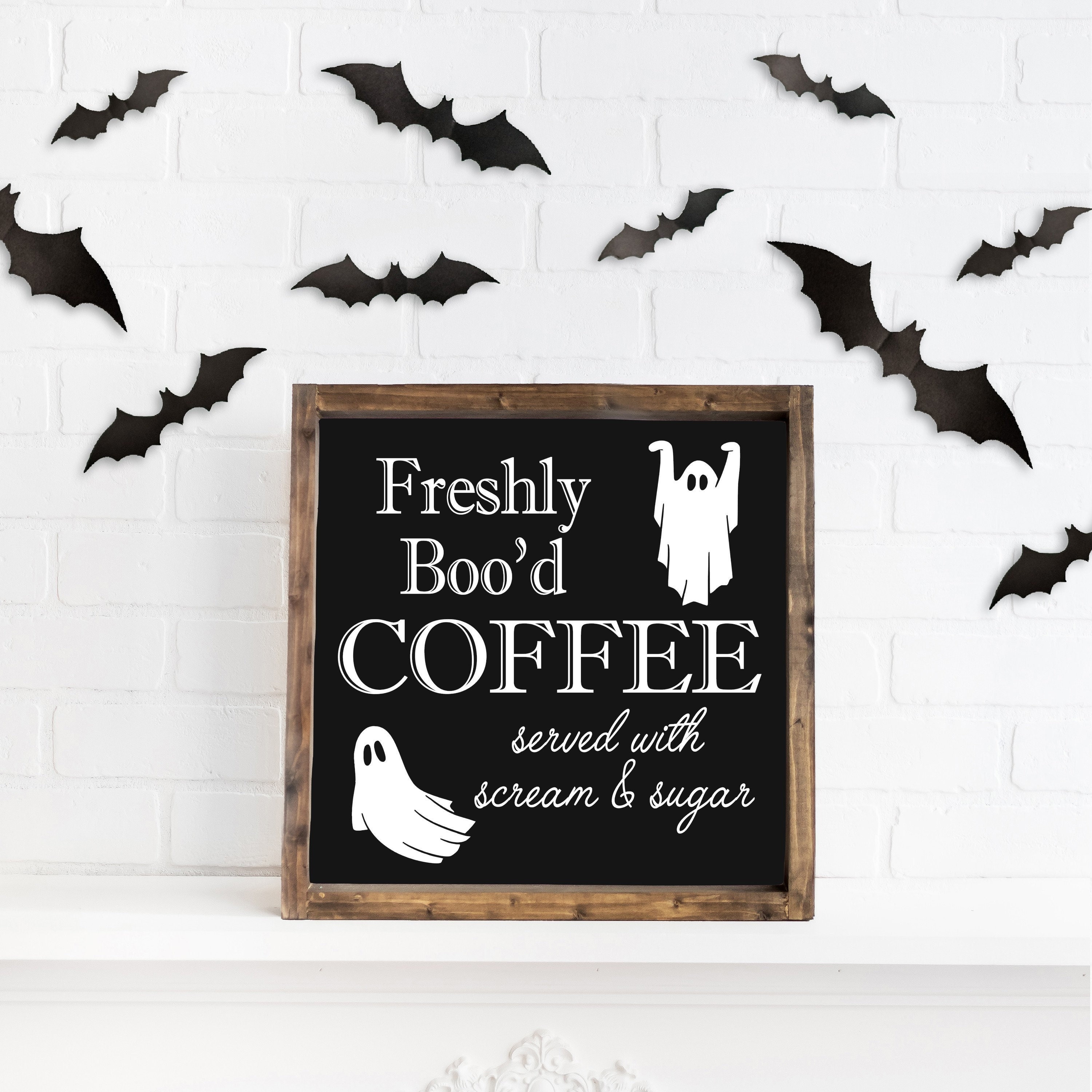 Freshly Boo'd Coffee - Halloween Coffee Bar Decor - Tiered Tray - Wood ...