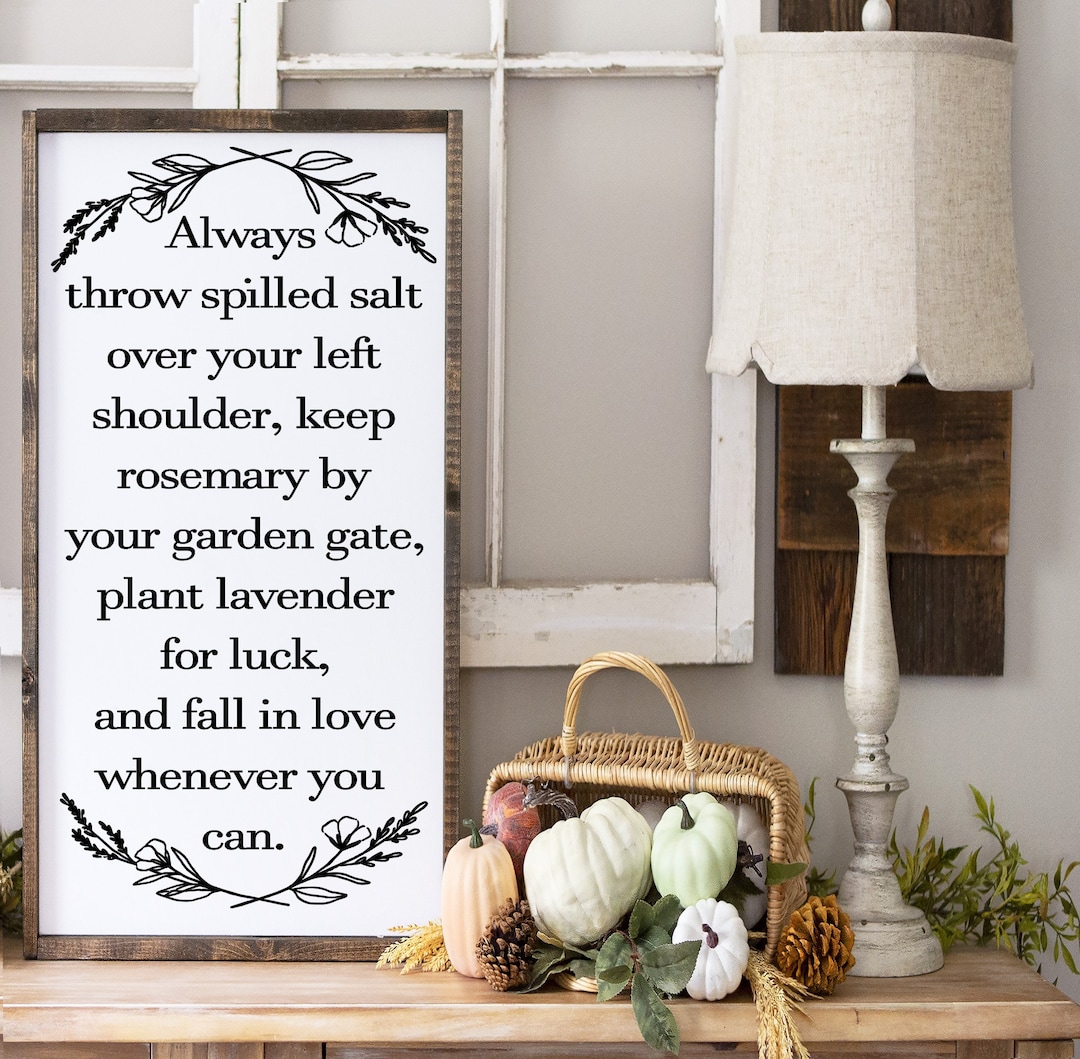 Always Throw Spilled Salt Over Your Shoulder Lavender Rosemary Wood Framed Sign Witches