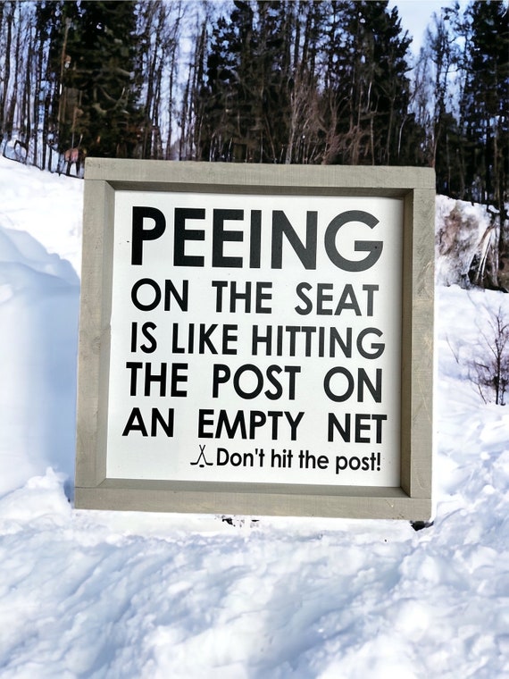 Peeing on the seat - bathroom signs - hockey - hockey decor - boys bathroom - funny bathroom decor