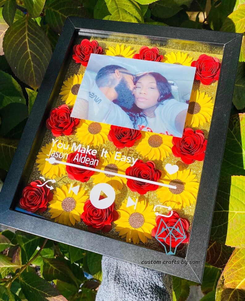 Song Flower Shadow Box Valentines Giftpersonalized Shadow Etsy