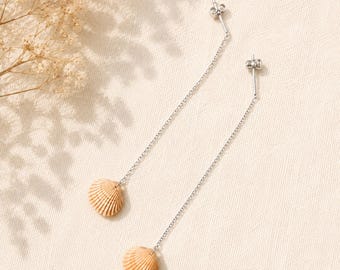 Long Handmade Shell Earrings – Genuine Shells – 304 Stainless Steel – Beach Jewelry – 8.5 cm