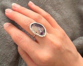 Handmade statement ring made from recycled silver with natural stone – unique piece