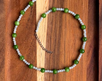 Handmade Green & Blue Beaded Necklace – Fresh Summer Jewelry – Minimalist Bead Necklace – Adjustable Necklace – 34 cm + 5 cm