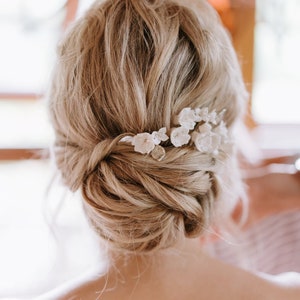 Chloe - White Porcelain Flower Wedding Hair Pins, Wedding Hair Jewellery