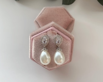 Sophie - Silver bride pearl drop earrings, wedding earrings, bridesmaid earrings