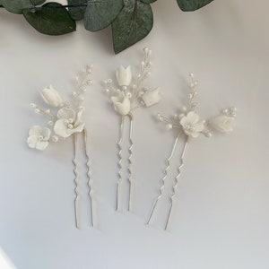 Jessica - White Porcelain Flower Wedding Hair Pins, Wedding Hair Jewellery