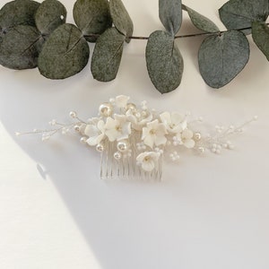 Jasmine - White Porcelain Flower Beaded Bridal Hair Comb, Gold Wedding Hair Jewellery, Silver Wedding Hair Jewellery