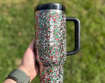 Christmas Custom Tumbler| Green, Red, and White Stanley Tumbler (MADE TO ORDER)