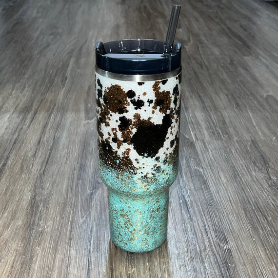 Glitter Cow print stanley dupe tumbler