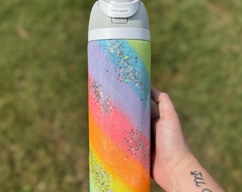 Neon Rainbow Marble Owala Tumbler (MADE TO ORDER)