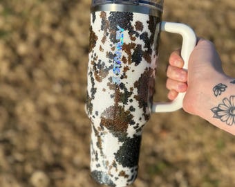 Brown and Black Cow Print Stanley Tumbler (MADE TO ORDER)