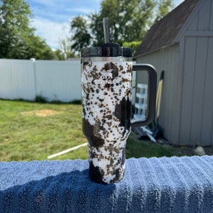 Brown and Black Cow Print Stanley Tumbler (MADE TO ORDER)