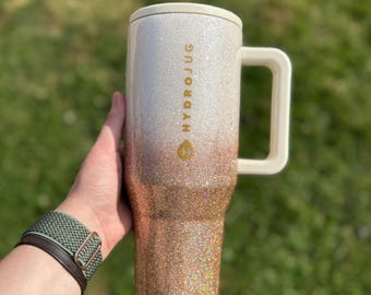 Cream and Gold Ombré Glitter Custom HydroJug| Custom Neutral HydroJug| Neutral Color HydroJug| Neutral Glitter HydroJug (MADE TO ORDER)