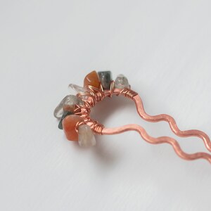 Small mixed agate chips & quartz copper wire-wrapped hammered hairpin hair jewelry accessory