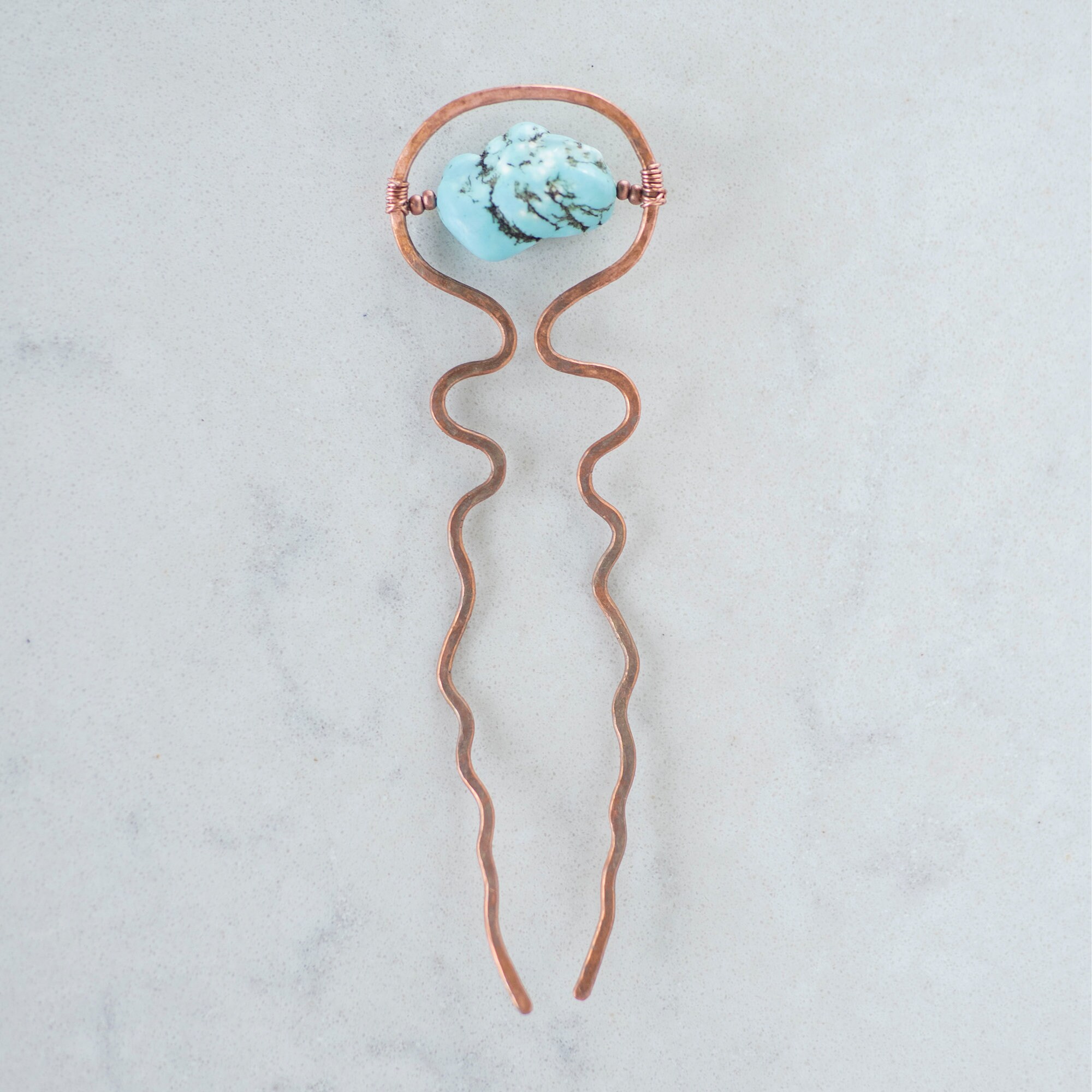 Turquoise copper hairpin never used Unique Hair Pins | Calli Co Silver – Calli Co. Silver main image 3