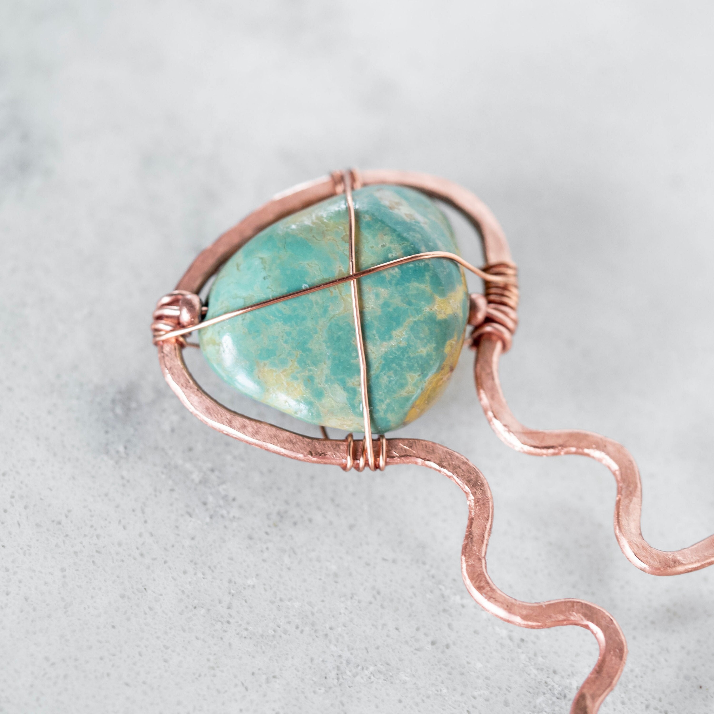 Green/yellow Natural Turquoise Point Copper Wire-wrapped  display picture 2