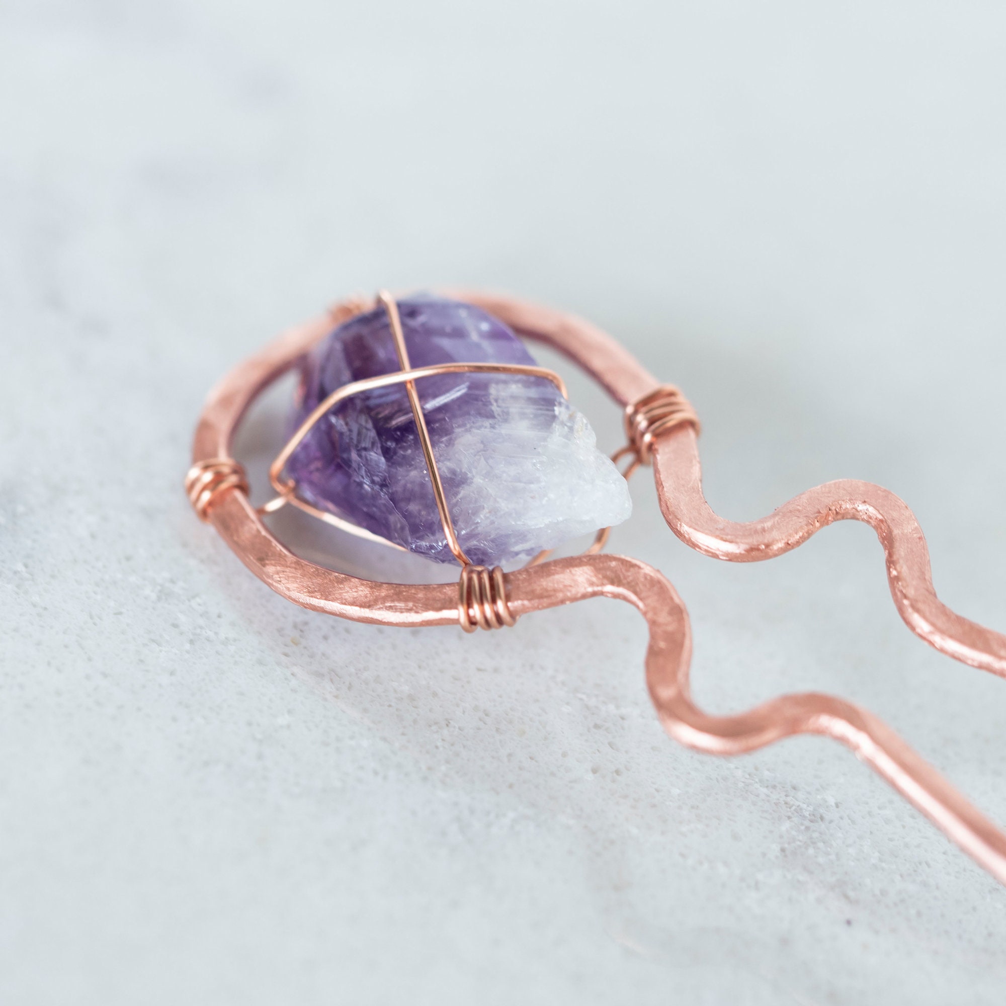 Genuine Copper and Amethyst Hair Accessories Bundle Raw Crystal Hair Pins With Copper, Silver, Gold – Buddha  main image 2