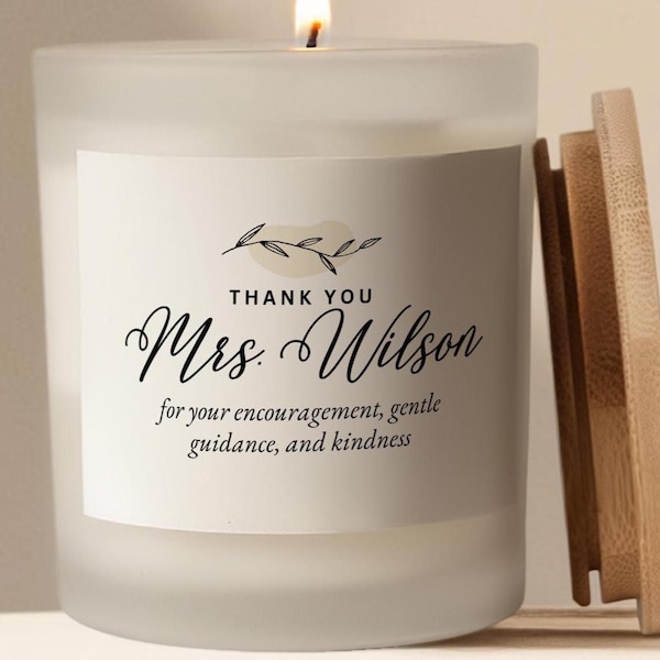 Personalized Teacher Thank You Candle with Teachers Name, Teacher Appreciation Gift from Student, End of Year Custom Teacher Gift