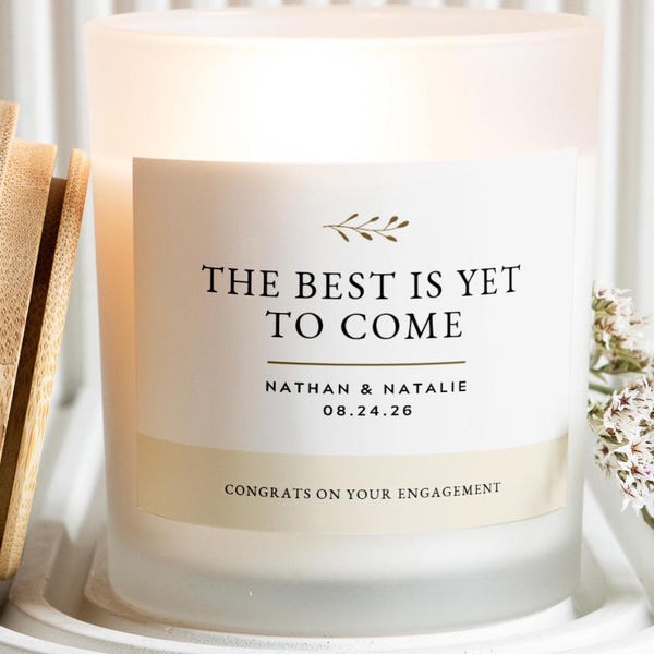 Verlovingskaars cadeau voor stel, huwelijkscadeau voor douche, beste moet nog komen, gepersonaliseerd verlovingscadeau, aanstaande bruid, vrijgezellin