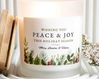 Candle Christmas Card, Bulk Corporate Christmas Candle Gift, Peace and Joy Christmas Gift, Personalized Family Christmas Gift, Unique Gift